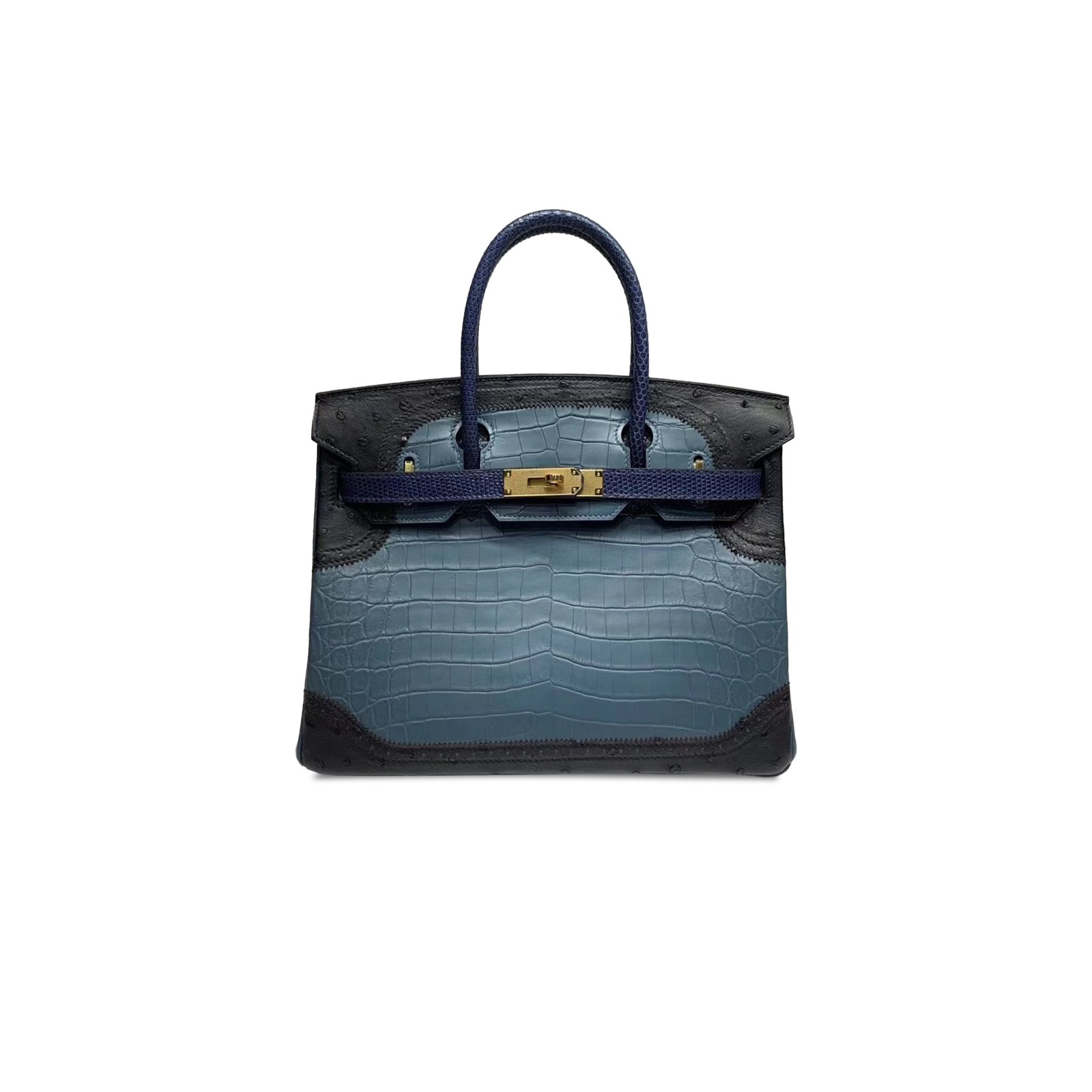 83abc3a129f0eeb7be580e6ad620cfe0c1e69e76 HERM�S MASTER BIRKIN 30 OSTRICH CROCODILE LIZARD LEATHER GOLD BUCKLE H041933CK91 (30*22*16cm) - Image 1