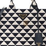 PRADA JACQUARD SAFFIANO TRIANGOLO SYMBOLE EMBROIDERED SMALL TOTE BALTICO TALCO (29*22*9cm) - Image 7