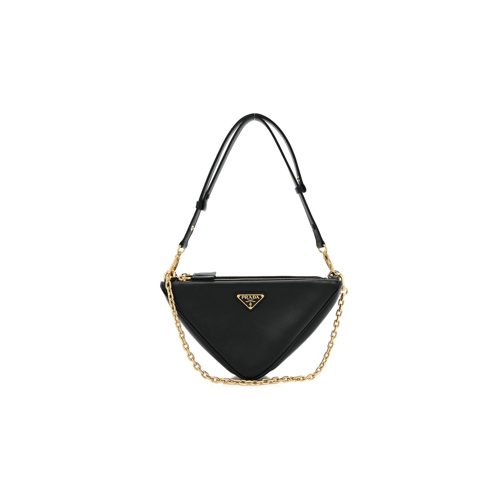 86ae972f60b7a01b4d45f72e6ac1d64d8593e6ef PRADA JACQUARD TRIANGOLO SYMBOLE EMBROIDERED MINI TRIANGLE SHOULDER BAG BLACK CILIEGIA (28*15*6cm) - Image 1