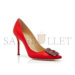 MANOLO BLAHNIK HANGISI RED SATIN JEWEL BUCKLE PUMPS 9XX-0664-0032 - Image 2