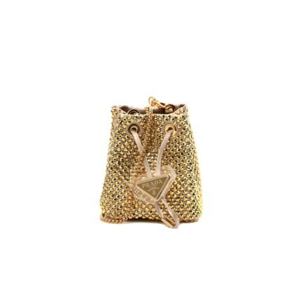 PRADA SATIN CRYSTAL DRAWSTRING MINI POUCH PLATINO (9*9*6cm)