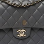 CHANEL LAMBSKIN QUILTED DOUBLE FLAP DARK GREY AS1112 (25.5*15.5*6.5cm) - Image 5