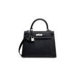 HERM�S MASTER A BLACK EPSOM LEATHER SELLIER KELLY 25 WITH PALLADIUM HARDWARE (25*17*7cm)