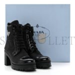 PRADA SPAZZOLATO RE-NYLON METAL TRIANGLE LOGO LACE UP 55MM ANKLE BOOTS 36.5 BLACK - Image 2