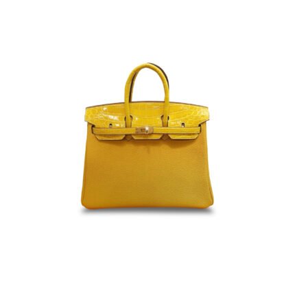 HERM�S MASTER BIRKIN 25 CROCODILE AND TOGO LEATHER AMBER YELLOW GOLD BUCKLE H076216CK53 (25*20*13cm)