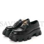 PRADA SPAZZOLATO ROIS METAL TRIANGLE LOGO MENS MONOLITH 55MM LOAFERS 6 BLACK - Image 2