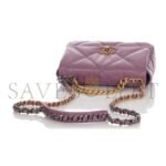 CHANEL PURPLE QUILTED CH�VRE MEDIUM 19 BAG GOLD, RUTHENIUM, AND SILVER HARDWARE AS1160 (26*16*9cm) - Image 6