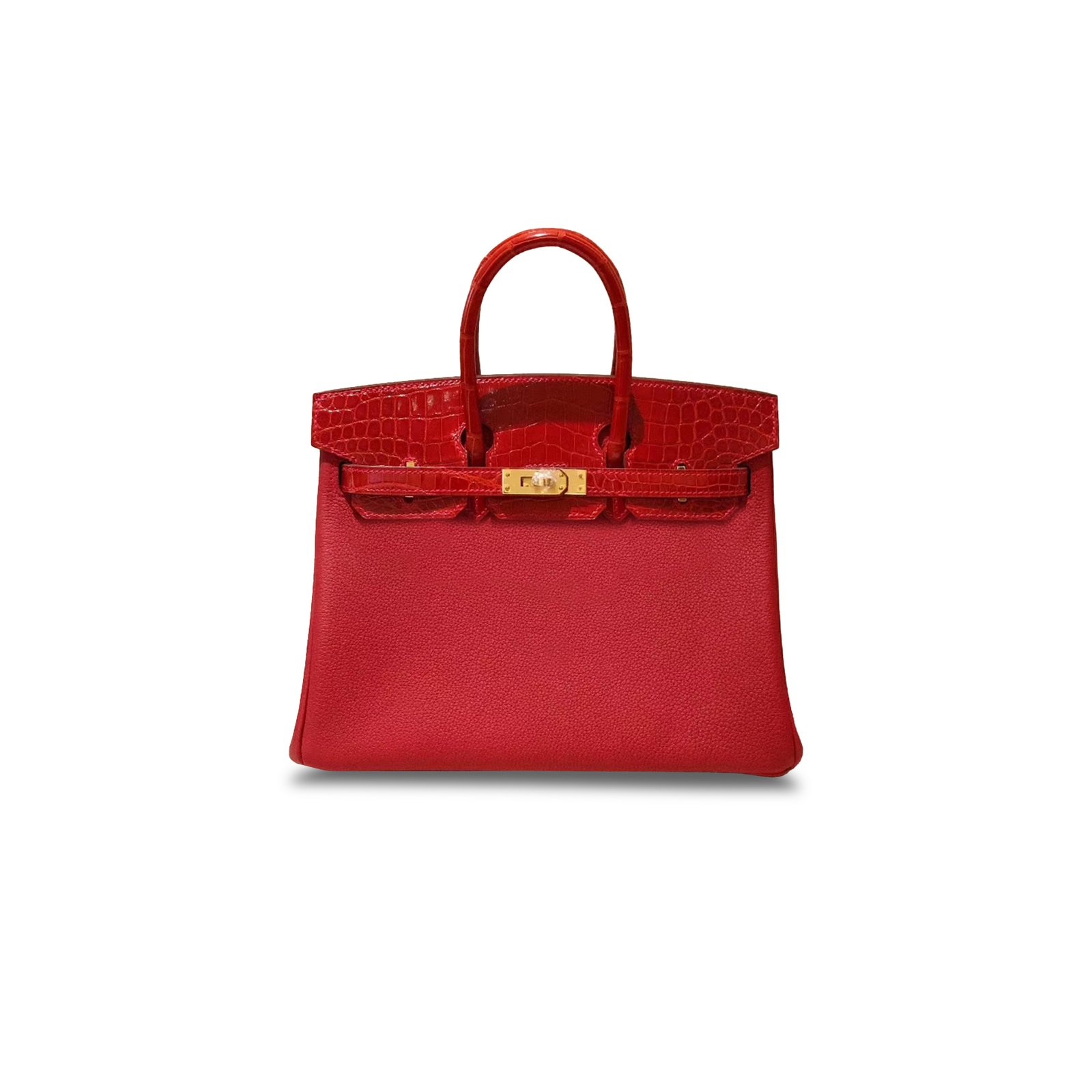 8cad8f5063f438b648ad047cf0adca507970b91e HERM�S MASTER BIRKIN 25 CROCODILE AND TOGO LEATHER FLAG RED GOLD BUCKLE H076216CK16 (25*20*13cm) - Image 1