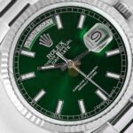 ROLEX DAY-DATE 18K WHITE GOLD - GREEN STICK DIAL WATCH 118239 - Image 3