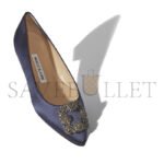 MANOLO BLAHNIK HANGISIFLAT NAVY SATIN JEWEL BUCKLE FLAT PUMPS 9XX-0348-0033 - Image 3