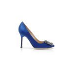 MANOLO BLAHNIK HANGISI BLUE SATIN JEWEL BUCKLE PUMPS 9XX-0664-0049