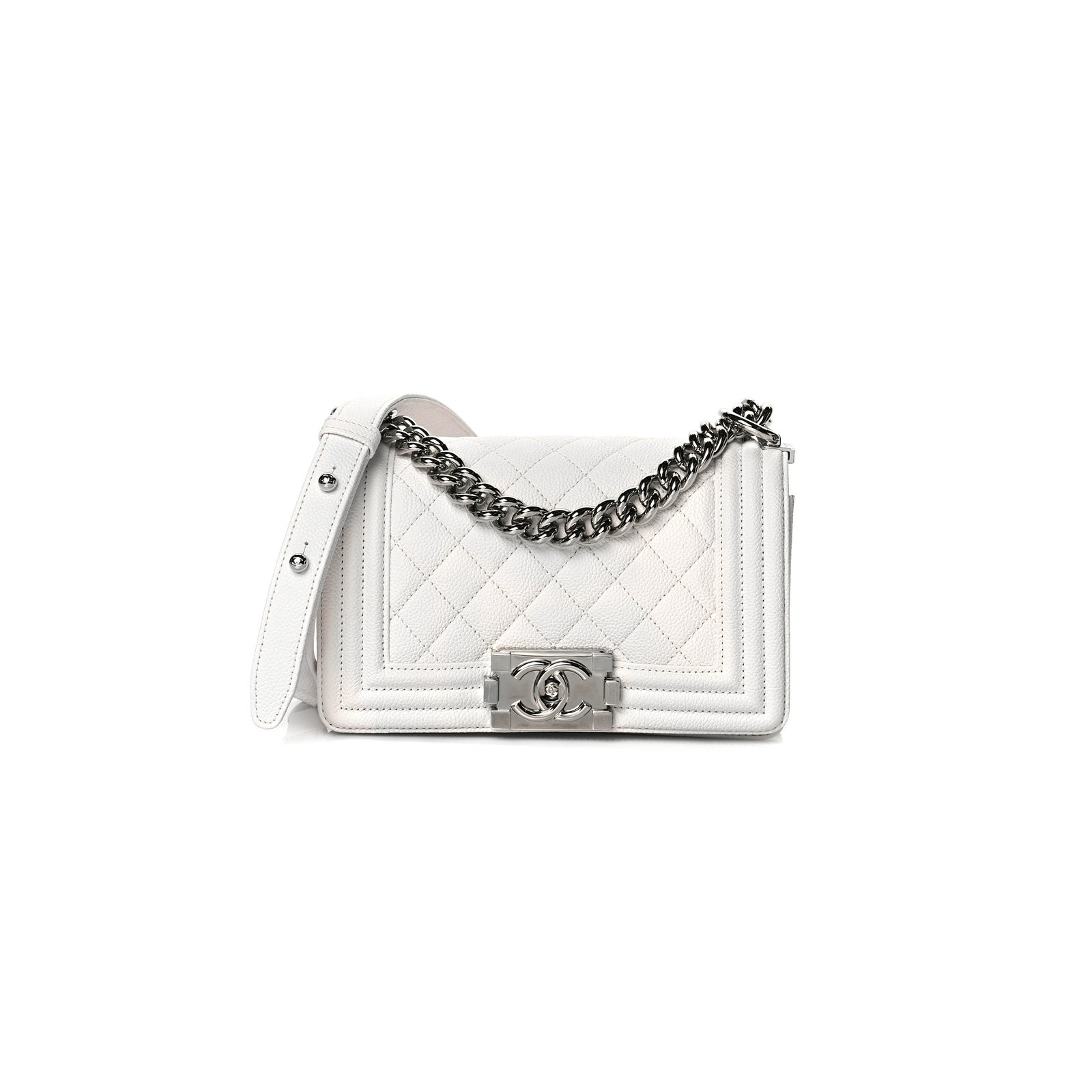 8f275e7018fce1cfaf0c895f7ce02db8e7260ca3 CHANEL CAVIAR QUILTED SMALL BOY FLAP WHITE (20*12*6cm) - Image 1