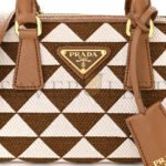 PRADA JACQUARD SAFFIANO TRIANGOLO SYMBOLE EMBROIDERED TOP HANDLE CROSSBODY BAG TOBACCO TALCO (17*13*11cm) - Image 6