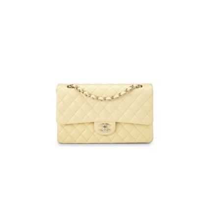 CHANEL YELLOW CALFSKIN CLASSIC DOUBLE FLAP MEDIUM AS0001 (25*15*6cm)