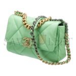 CHANEL GREEN QUILTED LAMBSKIN CHANEL 19 FLAP GOLD AND RUTHENIUM HARDWARE AS1160 (26*16*9cm) - Image 4