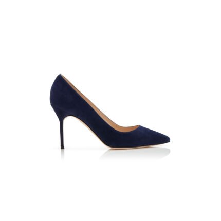 MANOLO BLAHNIK BB 90�NAVY BLUE SUEDE POINTED TOE PUMPS 9XX-0416-0014