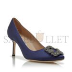 MANOLO BLAHNIK HANGISI 70 NAVY BLUE SATIN JEWEL BUCKLE PUMPS 9XX-0662-0050 - Image 2