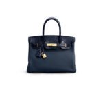 HERM�S MASTER BIRKIN 25 CROCODILE AND TOGO LEATHER DEEP BLUE WITH GOLD BUCKLE H076216CK28 (25*20*13cm)