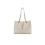 YSL CHEVRON LEATHER CLASSIC MONOGRAM SHOPPING TOTE WHITE 1466144 (33*22*15cm)