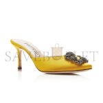 MANOLO BLAHNIK HANGISIMU YELLOW SATIN JEWEL BUCKLE MULES 9XX-0726-0056 - Image 2