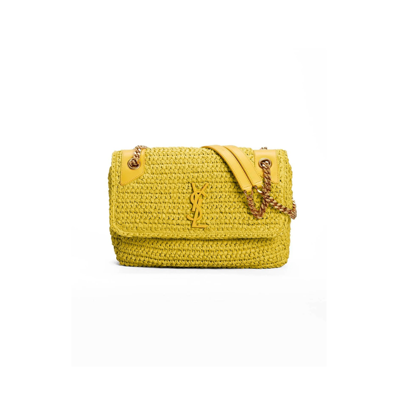 9538e3fc062a391421ceb3d773a9ab22c2f73567 YSL NIKI RAFFIA SHOULDER BAG IN YELLOW 1237847 (28*20.5*8.5cm) - Image 1