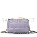 CHANEL PURPLE QUILTED LAMBSKIN CHANEL 19 FLAP BRUSHED GOLD AND RUTHENIUM HARDWARE AS1160 (26*16*9cm) - Image 2