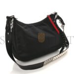 PRADA TESSUTO NYLON STUDDED NEW VELA HOBO BLACK FUOCO (29*20*7cm) - Image 2