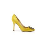 MANOLO BLAHNIK HANGISI YELLOW SATIN JEWEL BUCKLE PUMPS 9XX-0664-0031