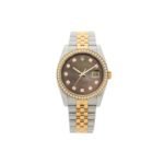 ROLEX STAINLESS STEEL 18K YELLOW GOLD DIAMOND BLACK MOTHER OF PEARL 36MM OYSTER PERPETUAL DATEJUST WATCH 116243