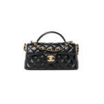 CHANEL LAMBSKIN QUILTED MINI FLAP TOP HANDLE BAG BLACK AS5354 (20*11*6cm)