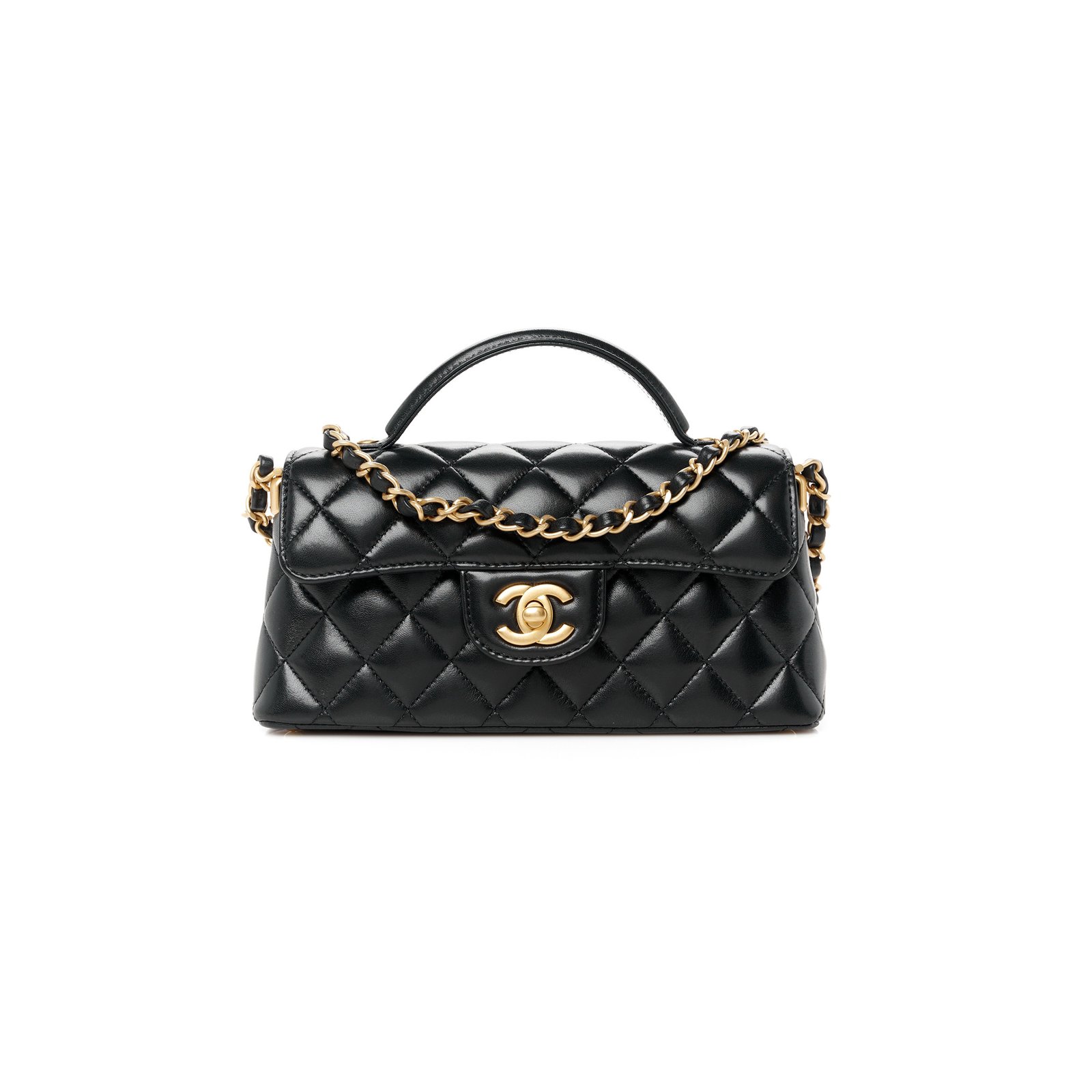 9abcf603c37444e30030d9cd850520c35424921a CHANEL LAMBSKIN QUILTED MINI FLAP TOP HANDLE BAG BLACK AS5354 (20*11*6cm) - Image 1