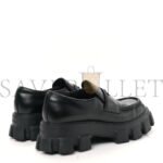 PRADA SPAZZOLATO ROIS METAL TRIANGLE LOGO MENS MONOLITH 55MM LOAFERS 6 BLACK - Image 3