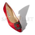 MANOLO BLAHNIK HANGISIFLAT RED SATIN JEWEL BUCKLE FLAT PUMPS 9XX-0348-0052 - Image 3