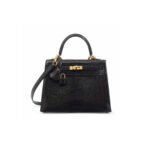 HERM�S MASTER KELLY 25 BLACK LIZARD LEATHER GOLD BUCKLE (25*17*7cm)