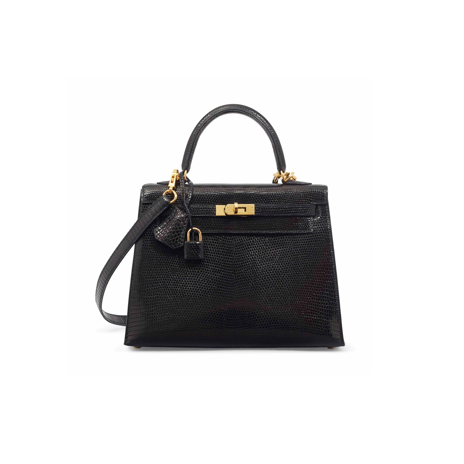 9d23a4af0977c16d4c4a4fca0ab2bf04b7263d60 HERM�S MASTER KELLY 25 BLACK LIZARD LEATHER GOLD BUCKLE (25*17*7cm) - Image 1