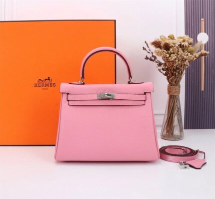 Hermès Kelly Togo Calf Sliver hardware Sakura Pink size: 25Cm/ 28Cm