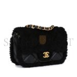 CHANEL MINI SHEARLING FLAP BAG BLACK LAMBSKIN BRUSHED GOLD HARDWARE AS5148 (18*12*6cm) - Image 2