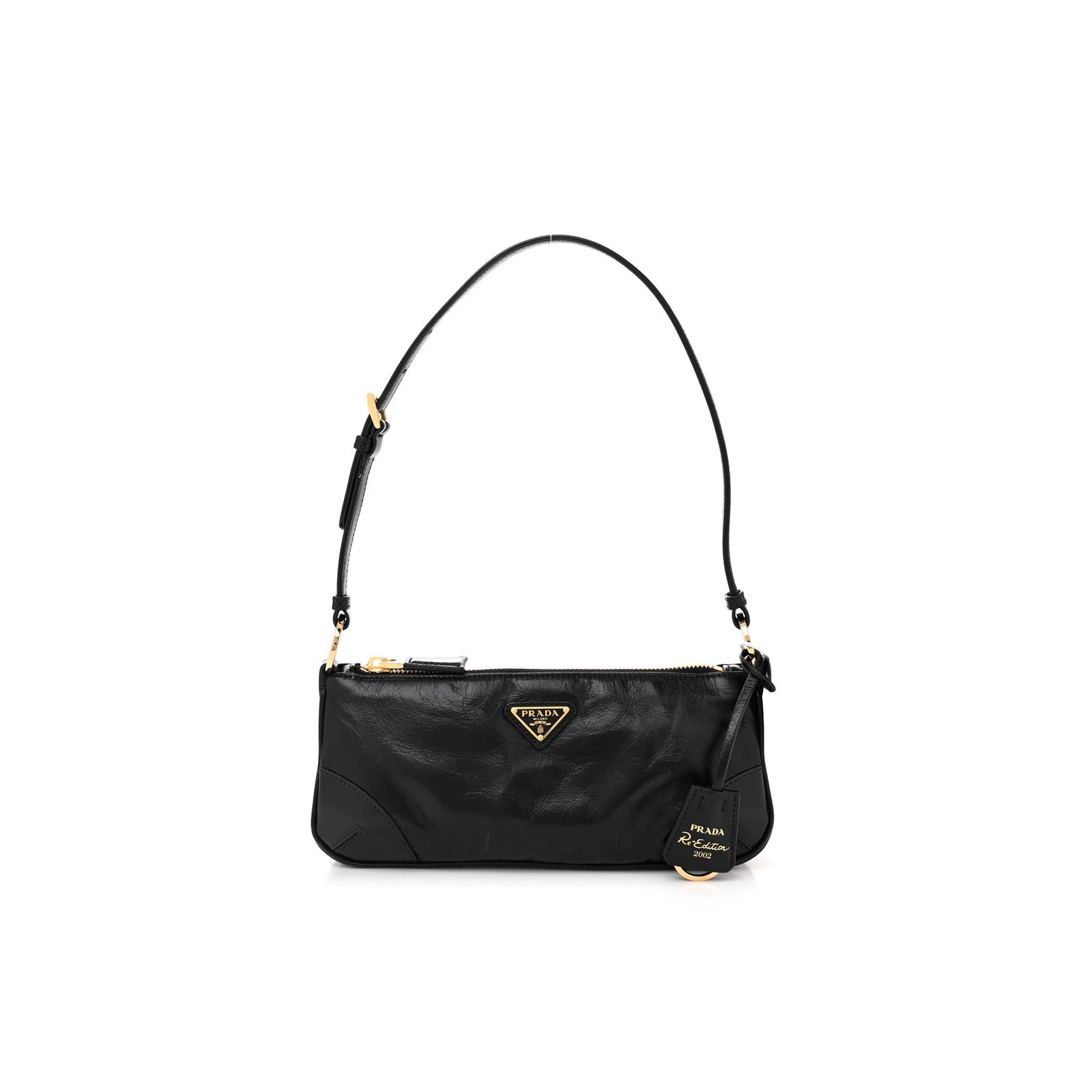 9e1c34f071acb071fadb1de78e7257947ec33fa0 PRADA VITELLO SHINE BRUSHED CALFSKIN RE-EDITION 2002 SHOULDER BAG BLACK (24*10*6cm) - Image 1