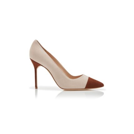 MANOLO BLAHNIK CAPCOUR BROWN AND BEIGE SUEDE POINTED TOE PUMPS 424-1966-0004