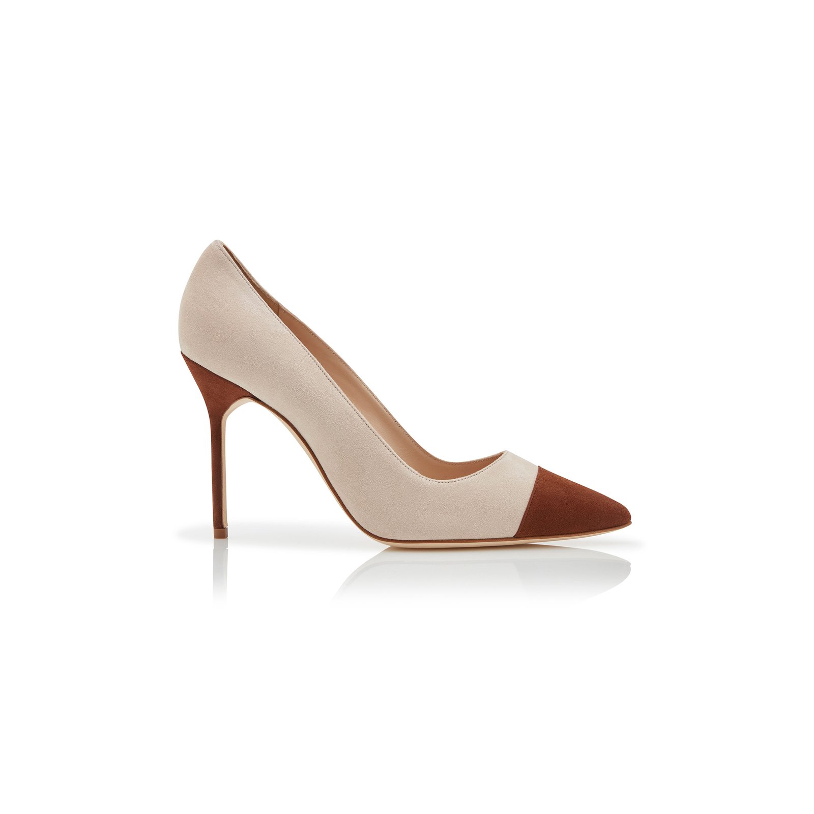 9ea0e87f246a7dffda59f202a7504899e0012bd9 MANOLO BLAHNIK CAPCOUR BROWN AND BEIGE SUEDE POINTED TOE PUMPS 424-1966-0004 - Image 1