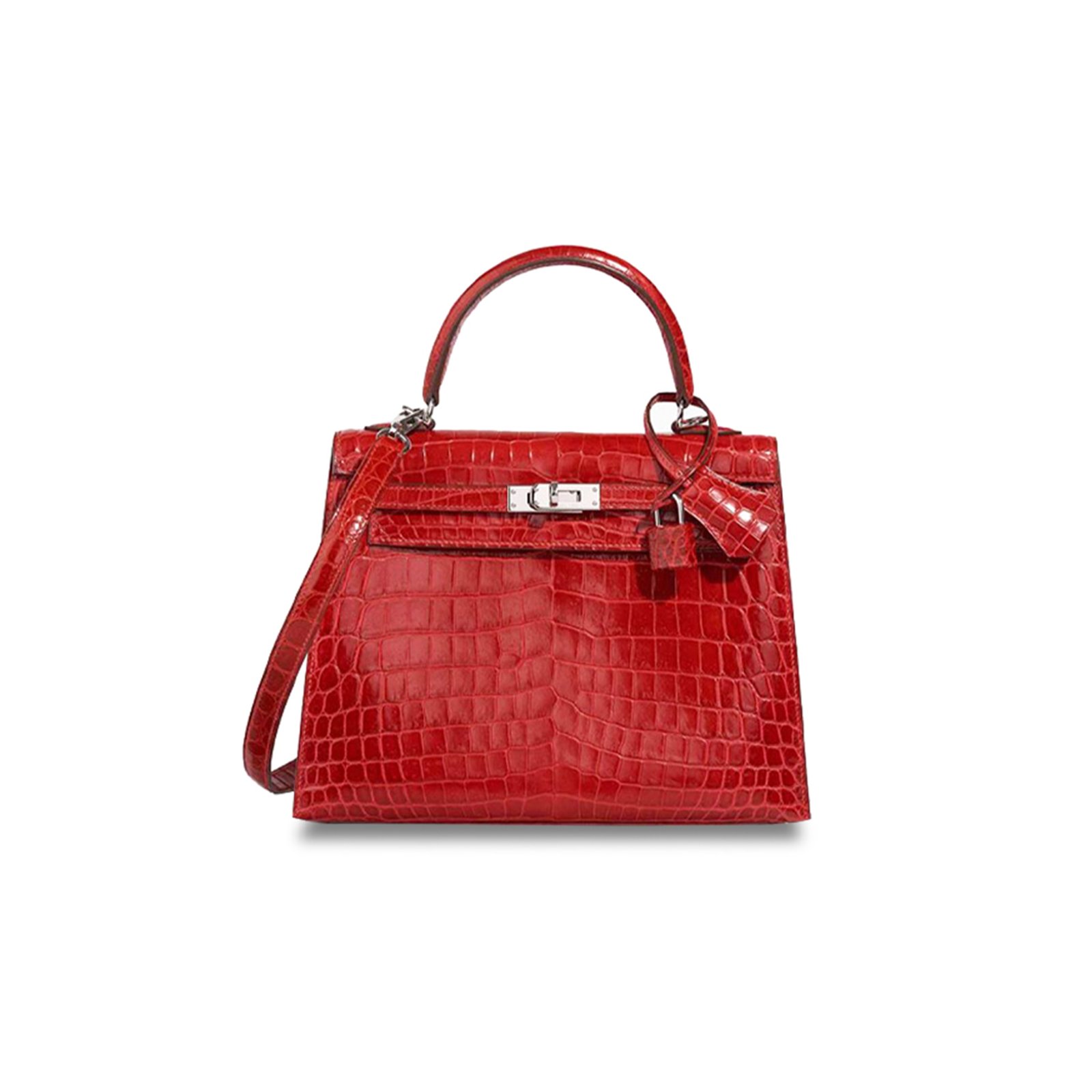 a0e957d391444c09ee6855c463bd67038e6627eb HERM�S MASTER KELLY 28 ALLIGATOR LEATHER ALLIGATOR RED SILVER BUCKLE (28*22*10cm) - Image 1