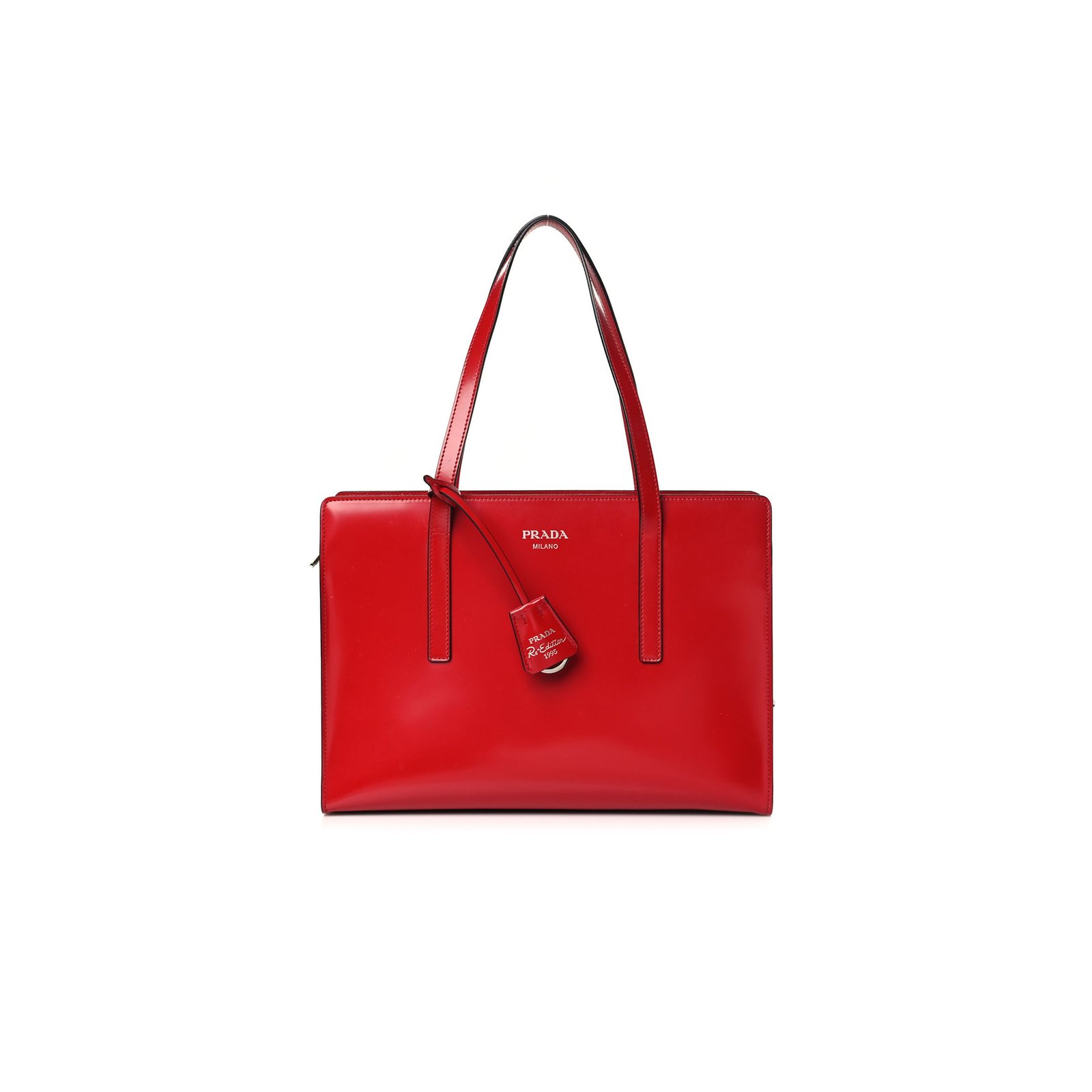 a16bece06ff6cd77c6939b6019ea9aa5db438b73 PRADA BRUSHED CALFSKIN MEDIUM RE-EDITION 1995 TOTE SCARLET (30*21*9cm) - Image 1