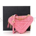 PRADA RAFFIA EFFECT YARN CROCHET MINI TRIANGLE POUCH PETAL PINK (15*10*5cm) - Image 2