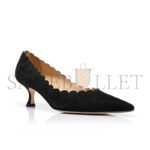 MANOLO BLAHNIK SRILASCA BLACK SUEDE SCALLOPED PUMPS 120-1218-0002 - Image 2