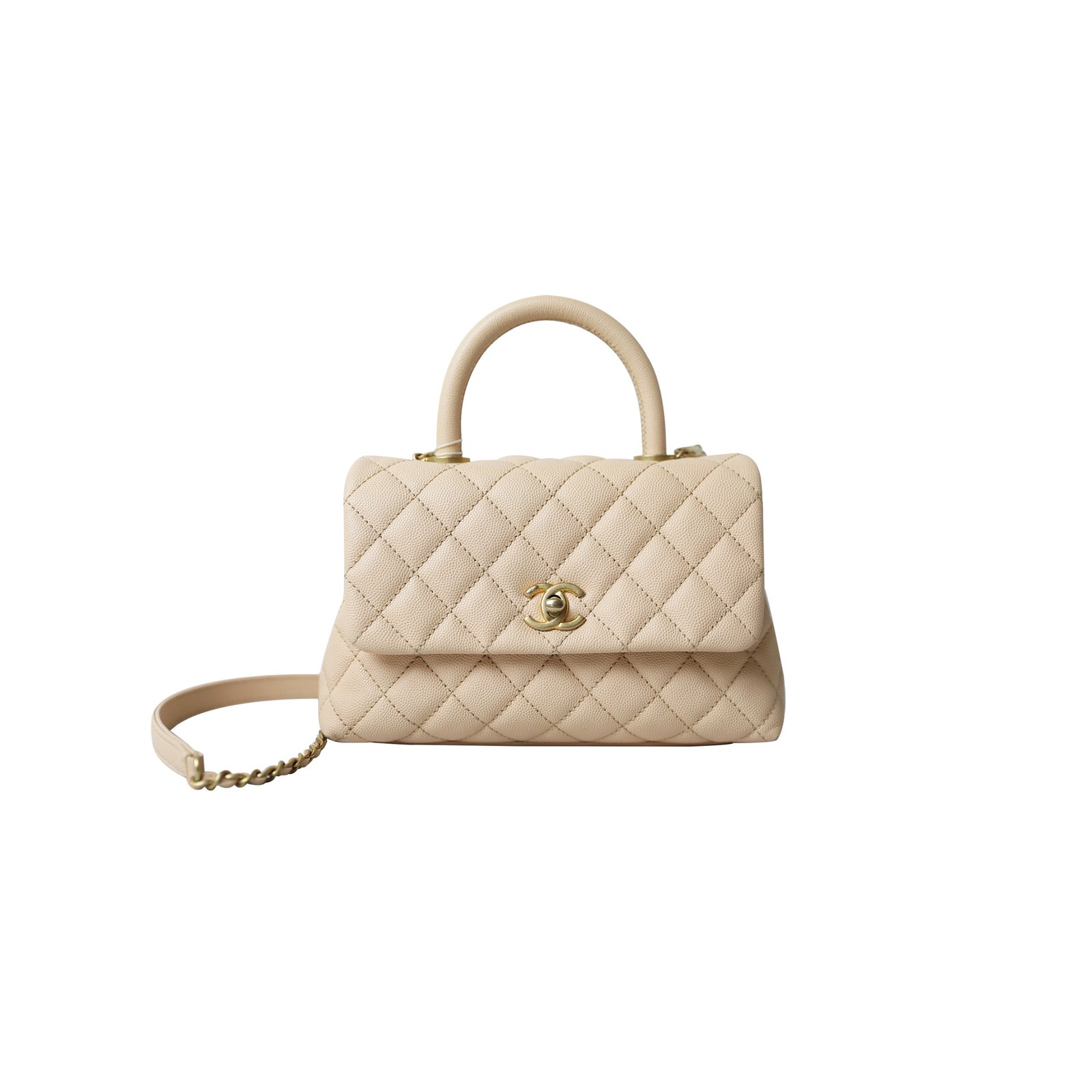 a5edc25802f9e4b3b4fc8293ef29d8d2453272c2 CHANEL COCO HANDLE MINI, BEIGE CAVIAR WITH GOLD HARDWARE (23*14*9cm) - Image 1