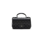 CHANEL LAMBSKIN QUILTED MINI TOP HANDLE RECTANGULAR FLAP SO BLACK AS2431 (20*12*6cm)