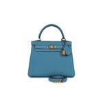 HERM�S MASTER KELLY RETOURNE 25 BLUE DENIM ROSE GOLD BUCKLE (25*17*7cm)