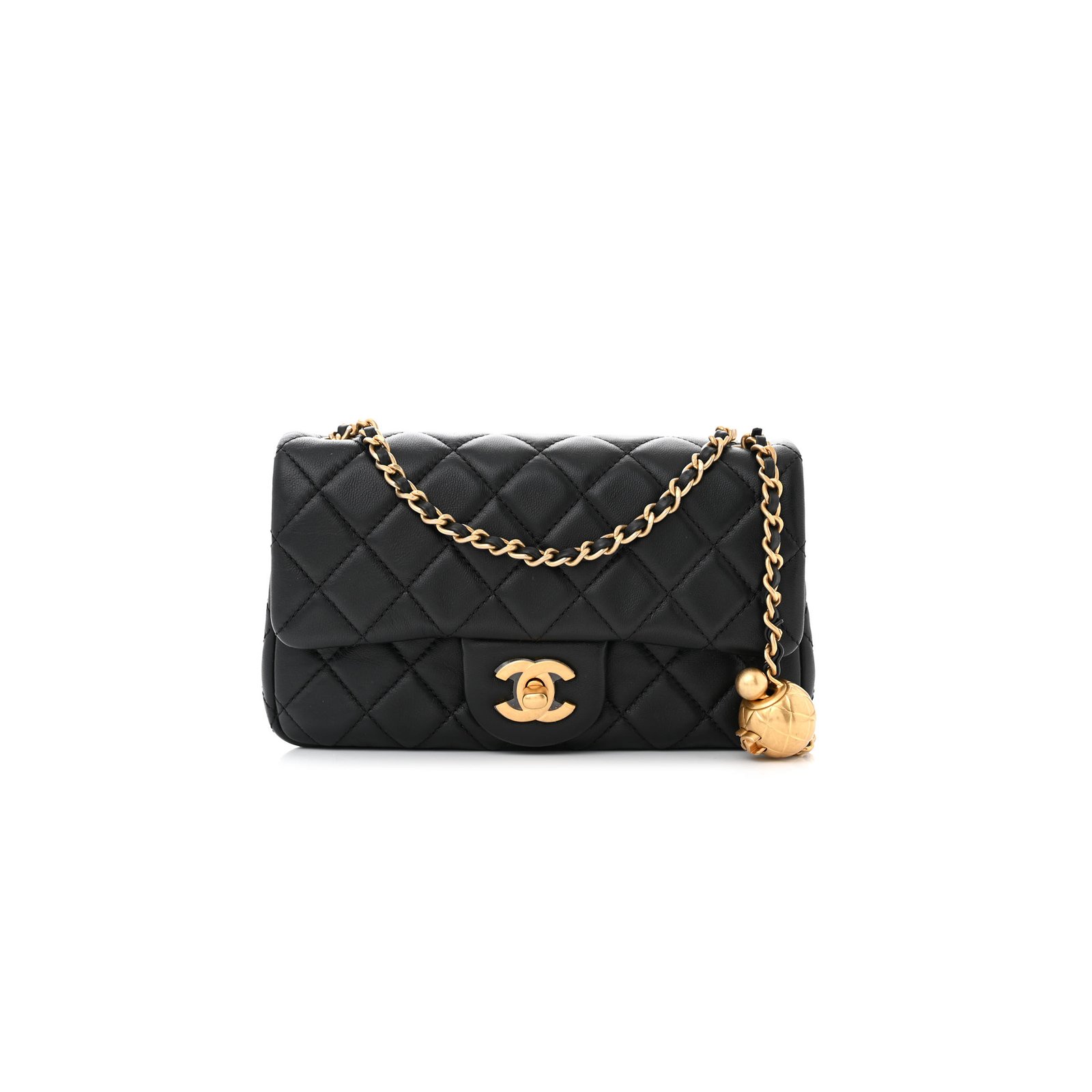 a94edec32b4724ff7b60fe50e4566693db06b0d5 CHANEL LAMBSKIN QUILTED MINI RECTANGULAR PEARL CRUSH FLAP BLACK AS1787 (19*13*6cm) - Image 1