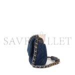CHANEL BLUE QUILTED DENIM 19 FLAP BAG RUTHENIUM, BRUSHED GOLD AND PALE GOLD HARDWARE AS1160 (26*16*9cm) - Image 4