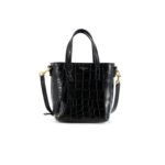 YSL BLACK MINI TOY SHOPPING CROC-EFFECT LEATHER TOTE 51307168 (18*17*8cm)